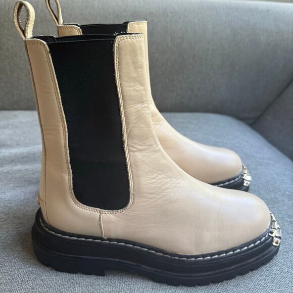 Sandro Liam Chelsea Ivory Cream Leather Boot Pull-on Boho Sz 37 US 6.5 - Picture 6 of 13